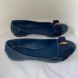 Tory Burch Trudy Bow Blue Paten Leather Ballet Flats Sz Women’s 7.5 M